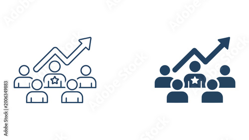 Foto Team performance growth vector icons featuring leaders with star symbols and upw
