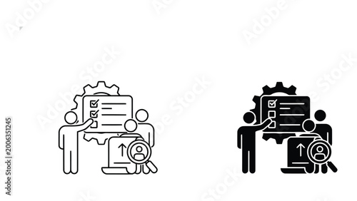 Fotografi Team auditing and performance review icon set featuring professional experts wit