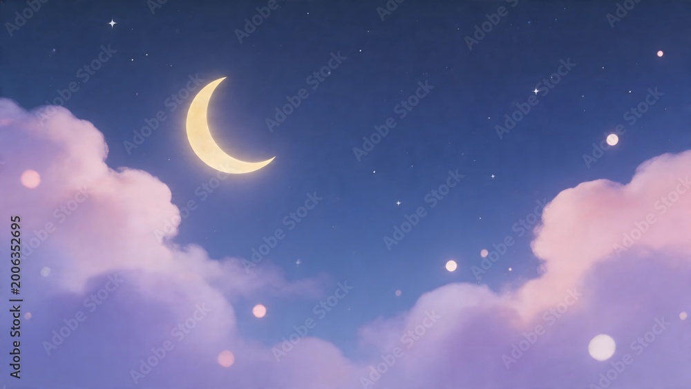 Fototapeta premium Night sky with crescent moon and clouds