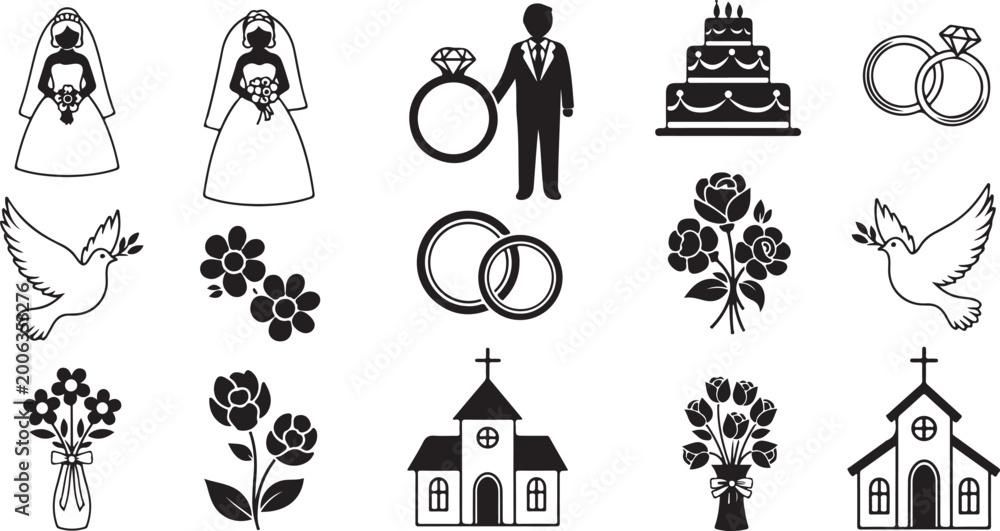 Naklejka premium Wedding Icons Collection