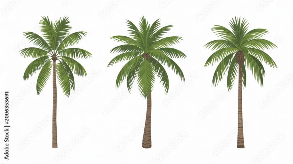 Obraz premium Three tall palm trees standing in a bright outdoor setting Vector