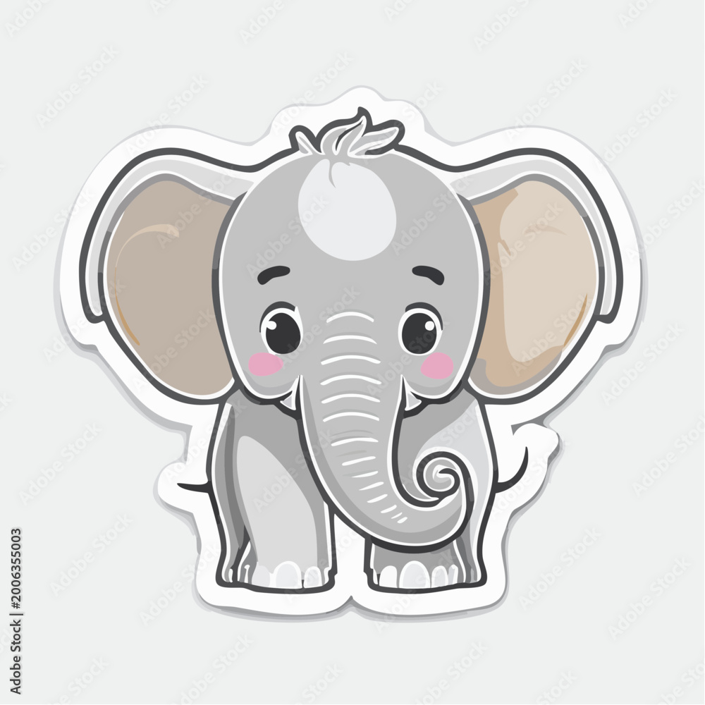 Obraz premium Cute Cartoon Baby Elephant Sticker