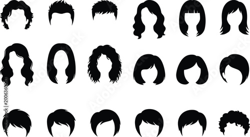 Foto Hairstyle silhouette collection with male and female haircuts short long curly b