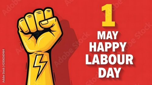 Happy Labour Day Background with Raised Fist 1 May Workers Celebration