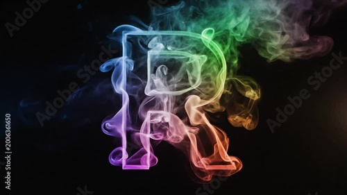 Creative Smokey Letter R Animation Against Black Background with Colorful Gradient Effects