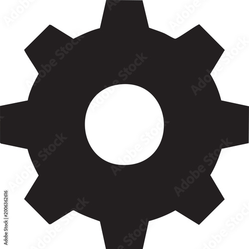 Gear icon, black cogwheel symbol, mechanical gear shape, industrial gear logo