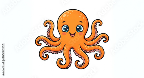 Photography Cute Orange Octopus Cartoon Character Illustration Isolated on White