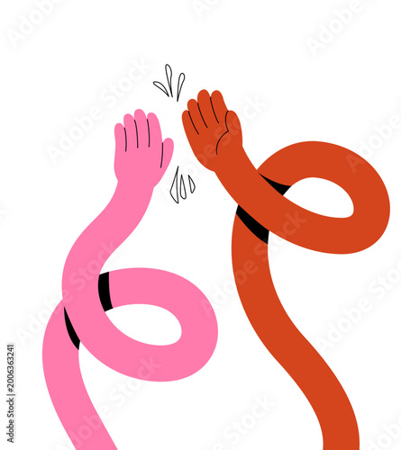 Two hands giving a high five. Vector illustration of teamwork, partnership, celebration. Creative flat design isolated on white background