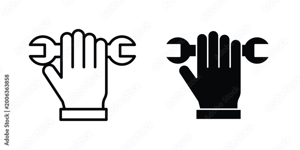 Fototapeta premium Hand holding wrench icon design. Editable Stroke. Isolated on white background