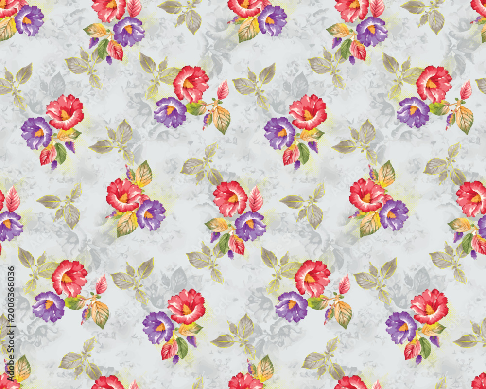Naklejka premium Abstract Floral Textile Digital Print Design, Seamless Flower Pattern for Fabric, Fashion, Home Decor, Surface Design, POD, Clothing Manufacturing Background
