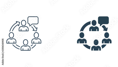 Business team communication cycle with circular arrows and speech bubble flat vector icon