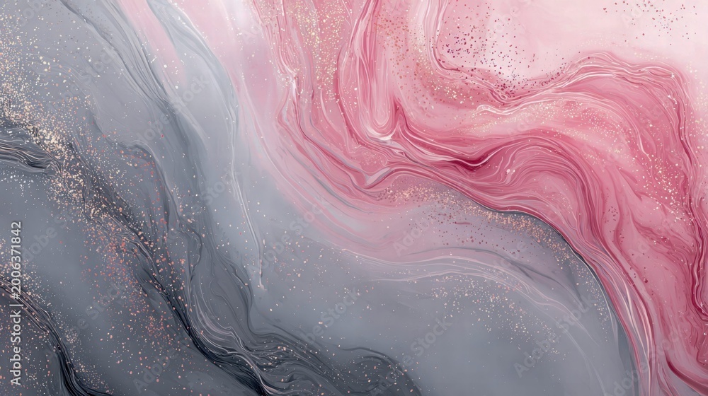 Fototapeta premium A stunning abstract artwork featuring flowing pink, gray and gold elements, with a touch of elegance.