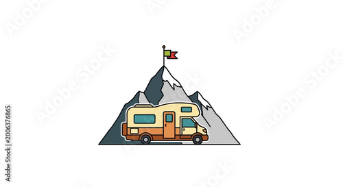 Camper Van Parked at Mountain Peak.