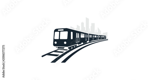 City Train on Railway Tracks Moving.