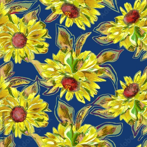 seamless background with yellow flowers