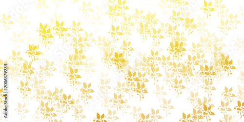 Abstract floral pattern with golden leaves and flowers isolated on transparent background
