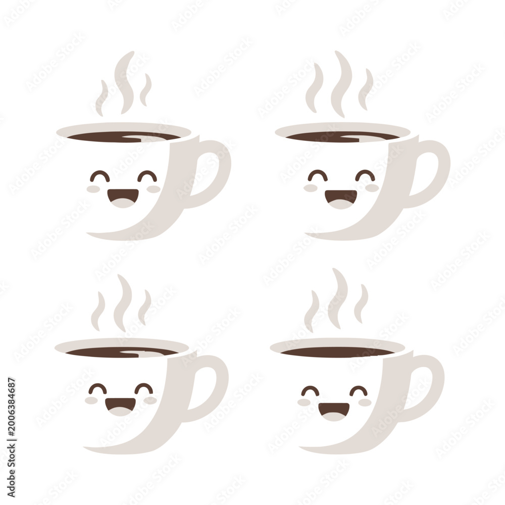 Obraz premium Cheerful Cartoon Coffee Cups with Steam and Smiling Faces - Whimsical Design