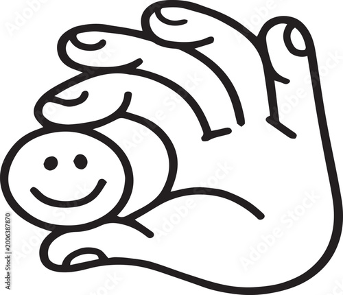 Smiley Gesture Illustration – Hand Holding Circular Symbol