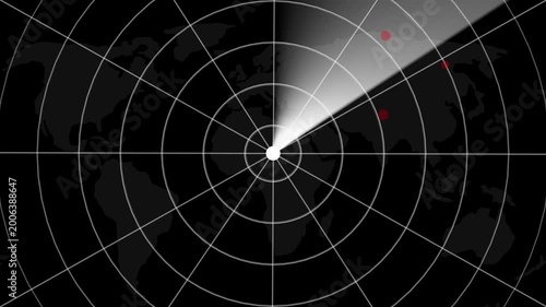 Radar concept. Digital realistic radar with targets on monitor in searching. Air search . Military search system.4k black background animation