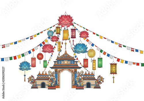 Tibetan prayer flags and gate.