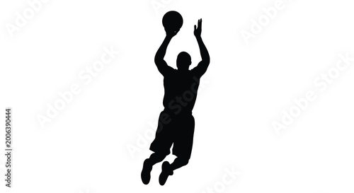 Schilderij op canvas Basketball player dunking with ball in mid air black silhouette
