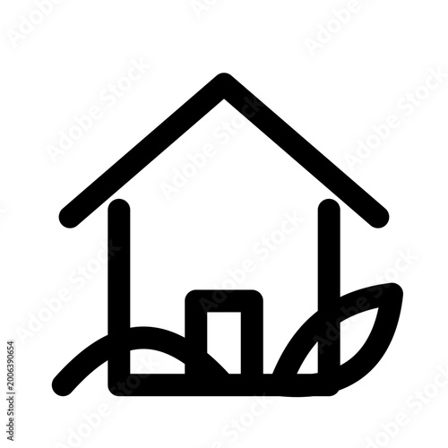 Eco friendly house, sustainable home, green living icon, black line art