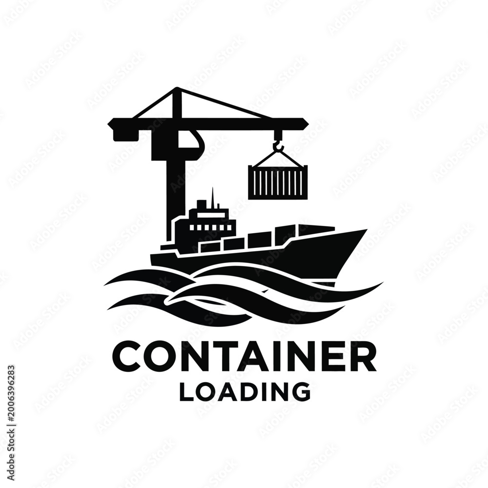 Naklejka premium cargo ship with container loading by crane black silhouette on a white background high quality professional detailed modern elegant stylish