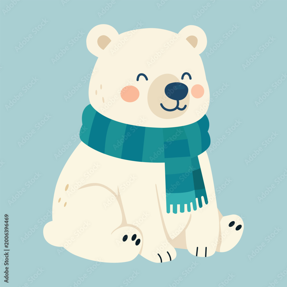 Fototapeta premium Cute Polar Bear Wearing Scarf Illustration