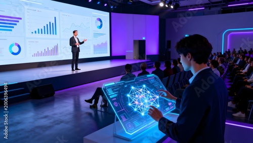 Man presenting data at a tech conference