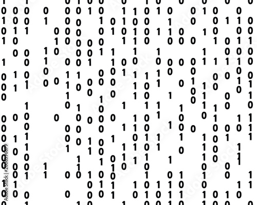 Binary code background with ones and zeros, digital data stream, matrix style, isolated on transparent background