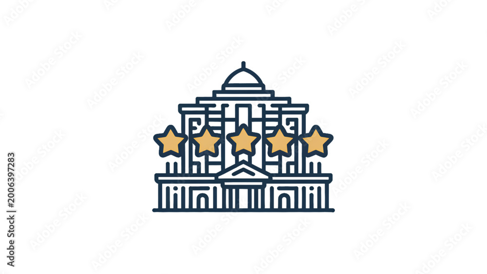Fototapeta premium Minimalist vector illustration of iconic government building with flags Vector