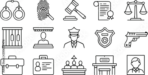 Photos justice vector icons law and order courtroom legal symbol pack