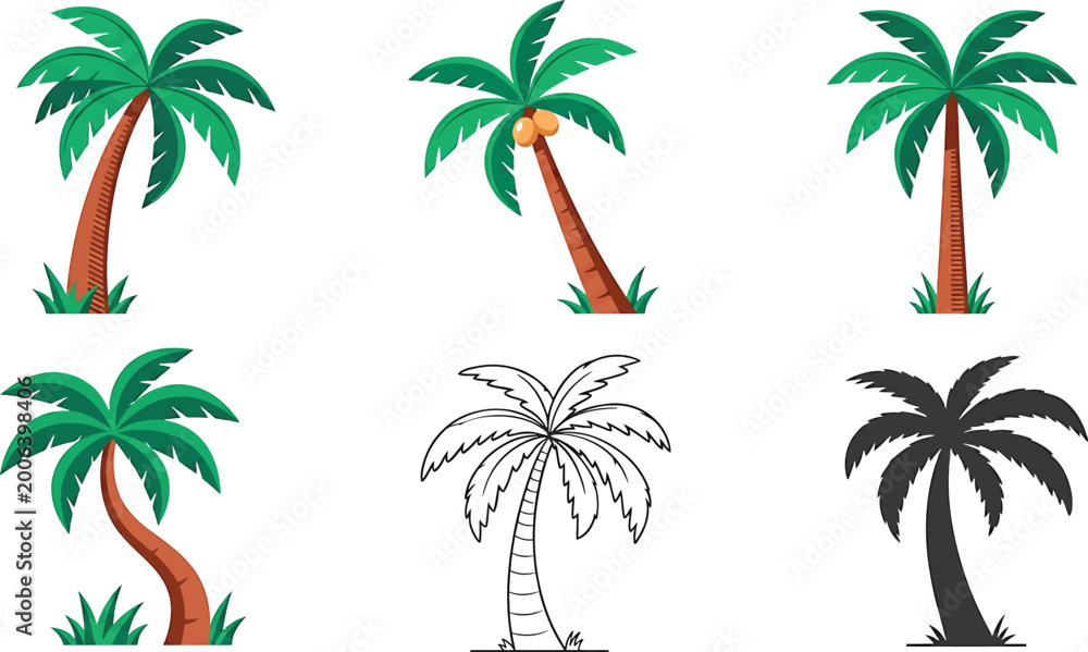 Fototapeta premium collection of palm trees in various styles and colors