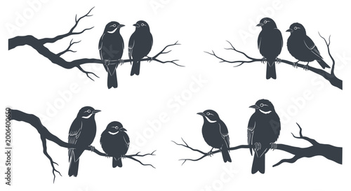 Quadro em tela Group of small black birds perched.