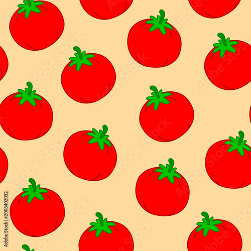 Vector seamless pattern with tomatoes on a soft brown background