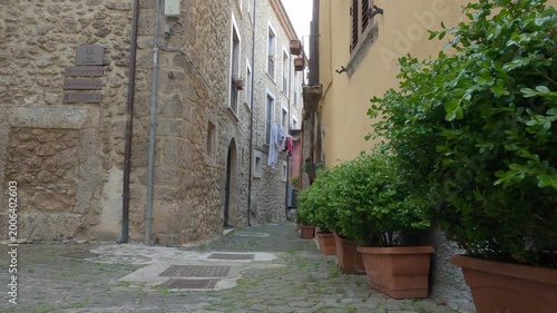Historic center of the small village of Castel San Vincenzo with ancient stone houses, Molise, Italy