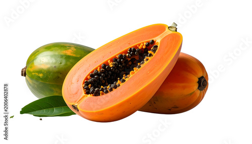 papaya isolated on transparent background.