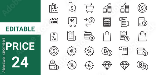 Price line icon set. Includes cost, transfer, payment