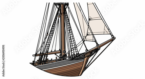 A detailed illustration of a historical wooden sailing vessel's bow