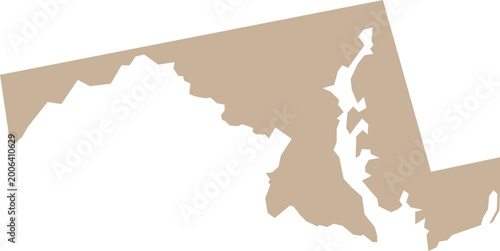 Obraz na płótnie Maryland State Isolated Map Illustration Cartography Brown Illustration Vector