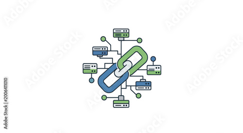 Photos Digital Network Connection Concept: Interconnected Devices and Chain Link