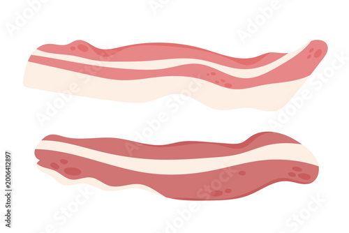 Fotografia Illustration of two raw bacon slices with characteristic fat and meat layers