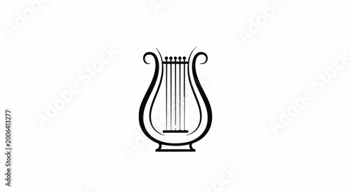 A black outline drawing of a lyre on a white background