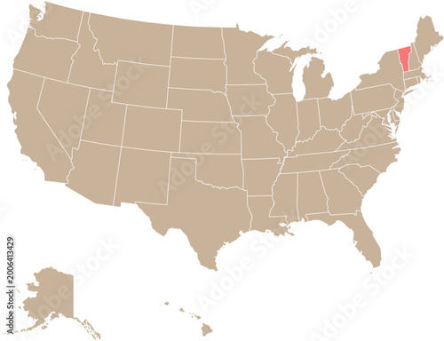 Tableau sur toile State of Vermont Location Highlighted on Map of USA with Political State Boundar