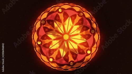 Intricate Orange Fractal Sphere on Black Background, Colorful Mandala, A vibrant orange fractal pattern forming a spherical shape against a dark background.
