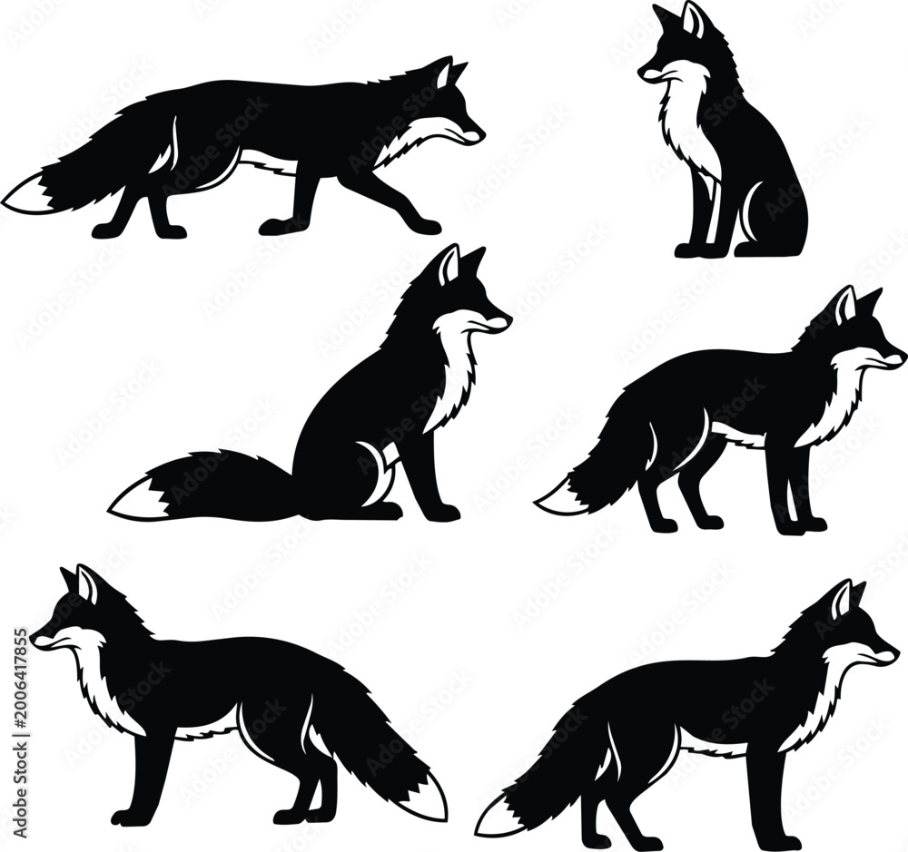 Obraz premium Fox Silhouette Set Vector Collection for Logo and Branding