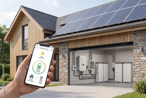 Residential Solar Battery Storage System with Smartphone Energy Monitoring App
