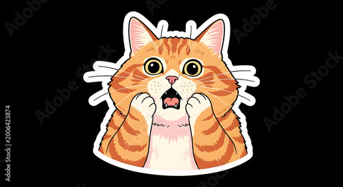 Cute Shocked Orange Cat Cartoon Sticker Vector Illustration