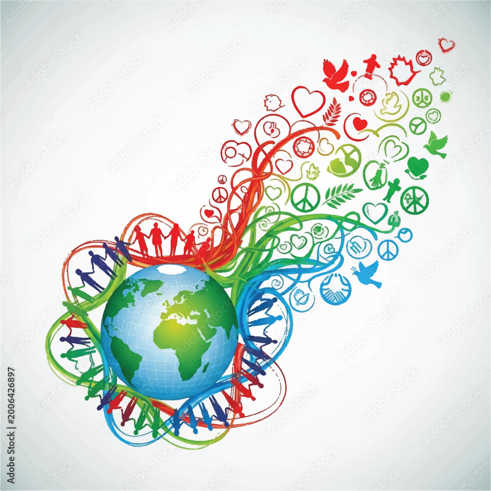 Naklejka premium Colorful World Globe Emphasizing Global Environment and Unity.