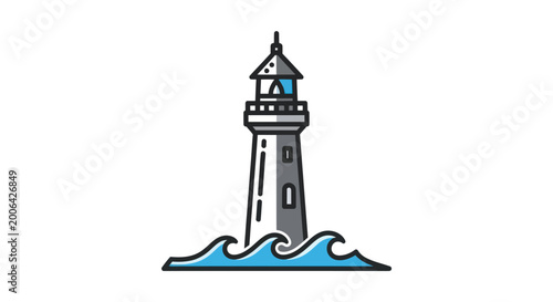 Canvas-taulu Lighthouse guiding ships through ocean waves, navigational aid illustration